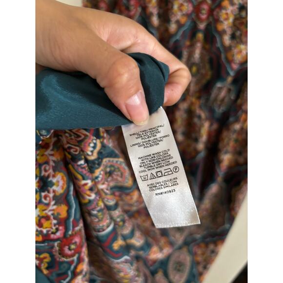 Loft Dress Women's Small Petite Tapestry Ruffle V Neck Midi Bohemian - Picture 8 of 11